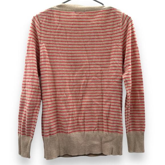 Demylee 100% Cashmere Beige & Pink Striped 3/4 Sleeve Pullover Sweater Size L - Picture 4 of 9